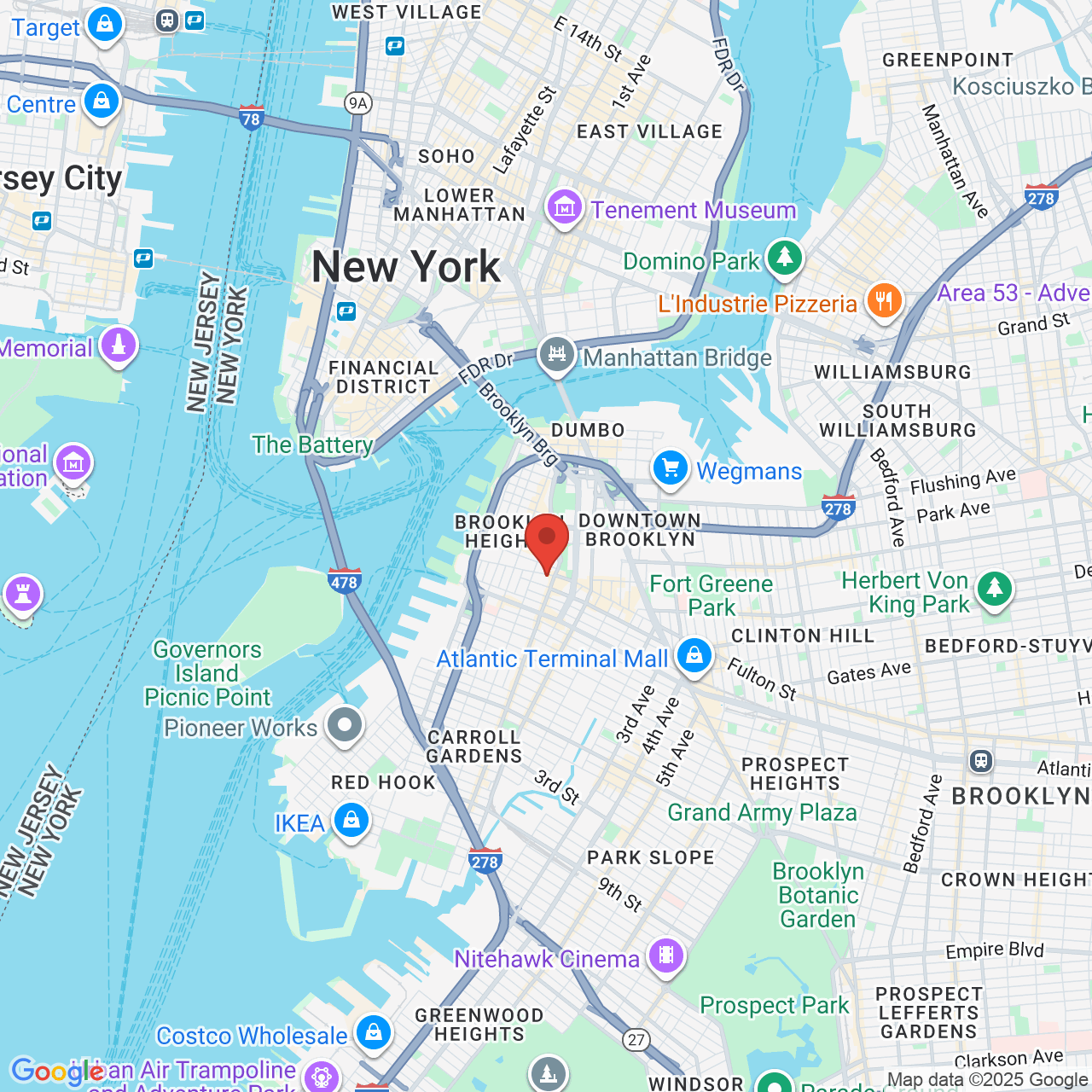 Google map image of our location in 186 Joralemon St Brooklyn, NY